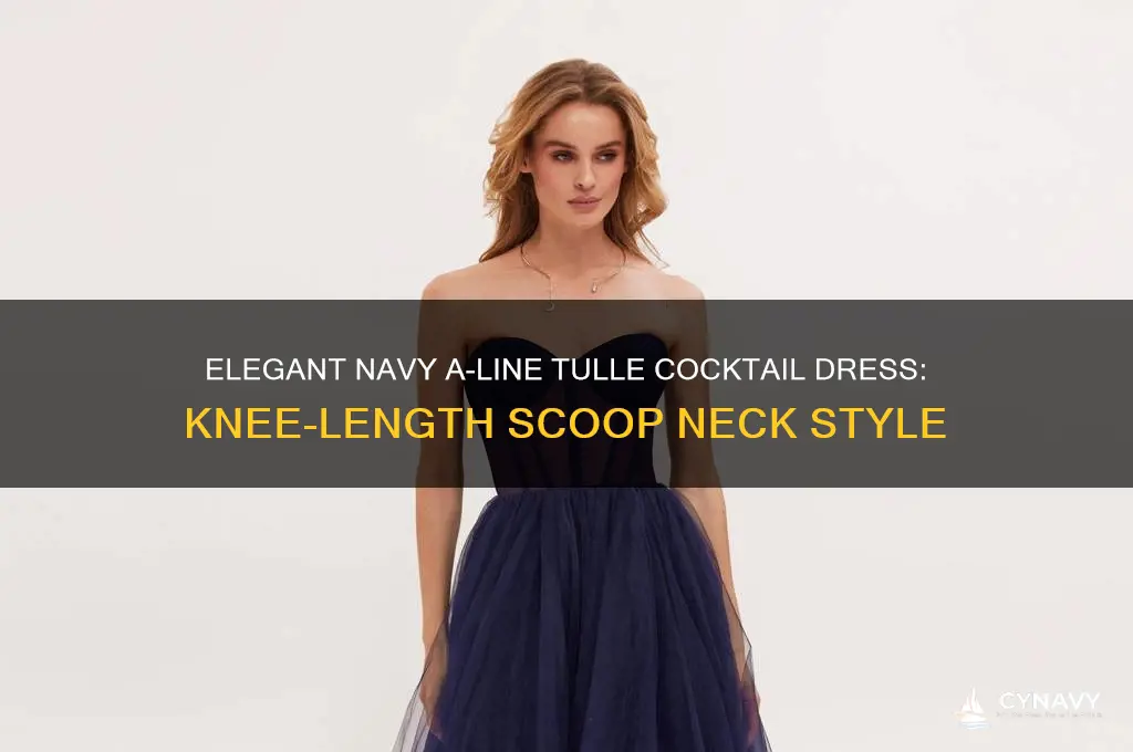 a-line scoop neck knee-length tulle cocktail dress navy
