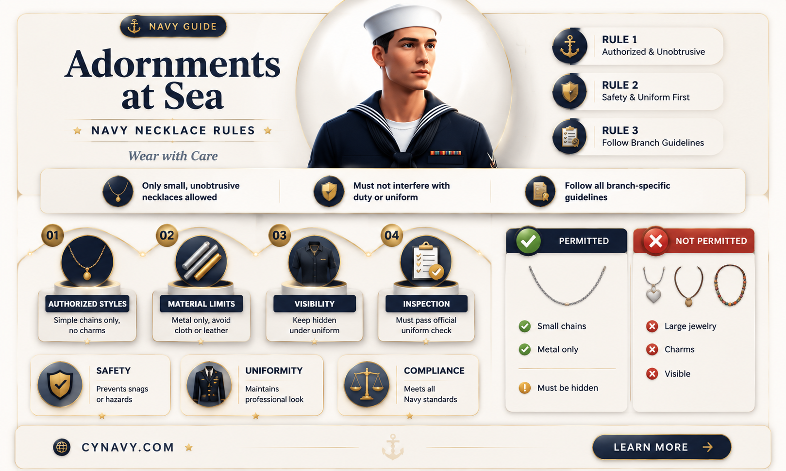 are people in the navy allowed to wear necklace