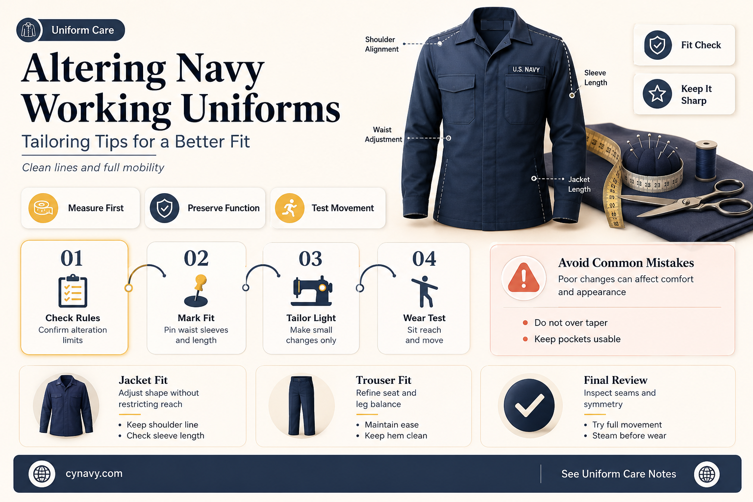 can you get navy working uniform taken in