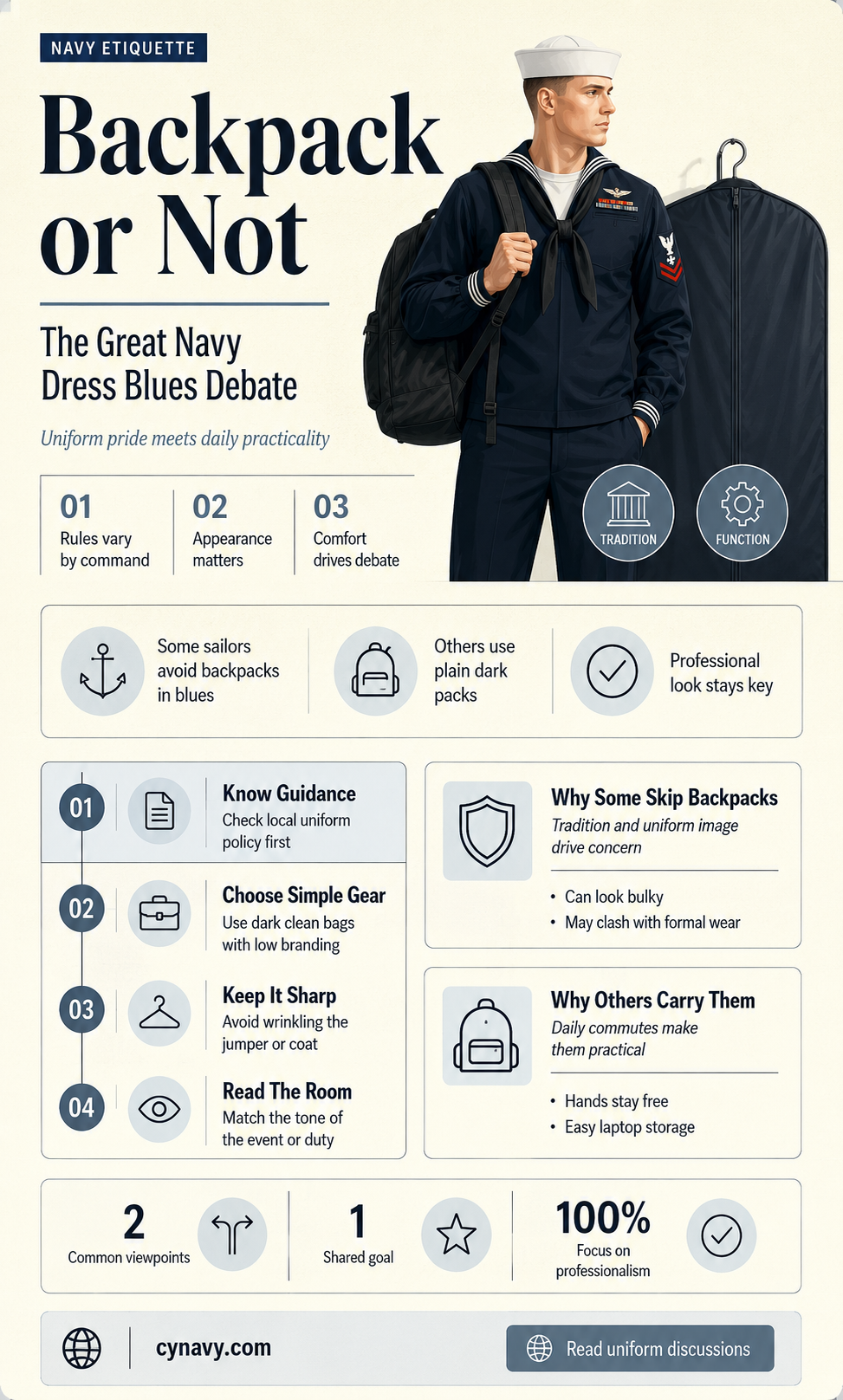 can you wear a backpack in navy dress blues