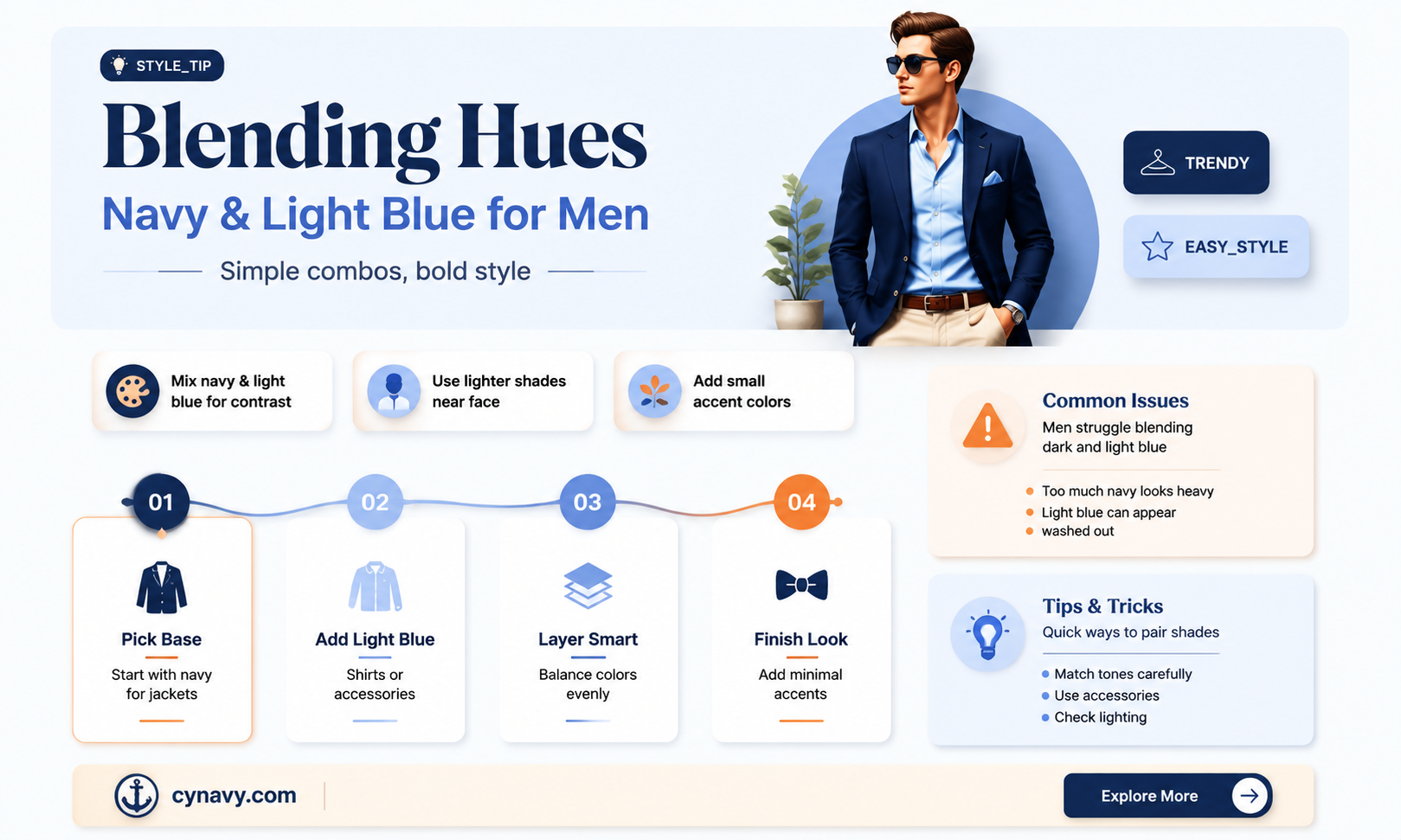 can men wear navy and light blue