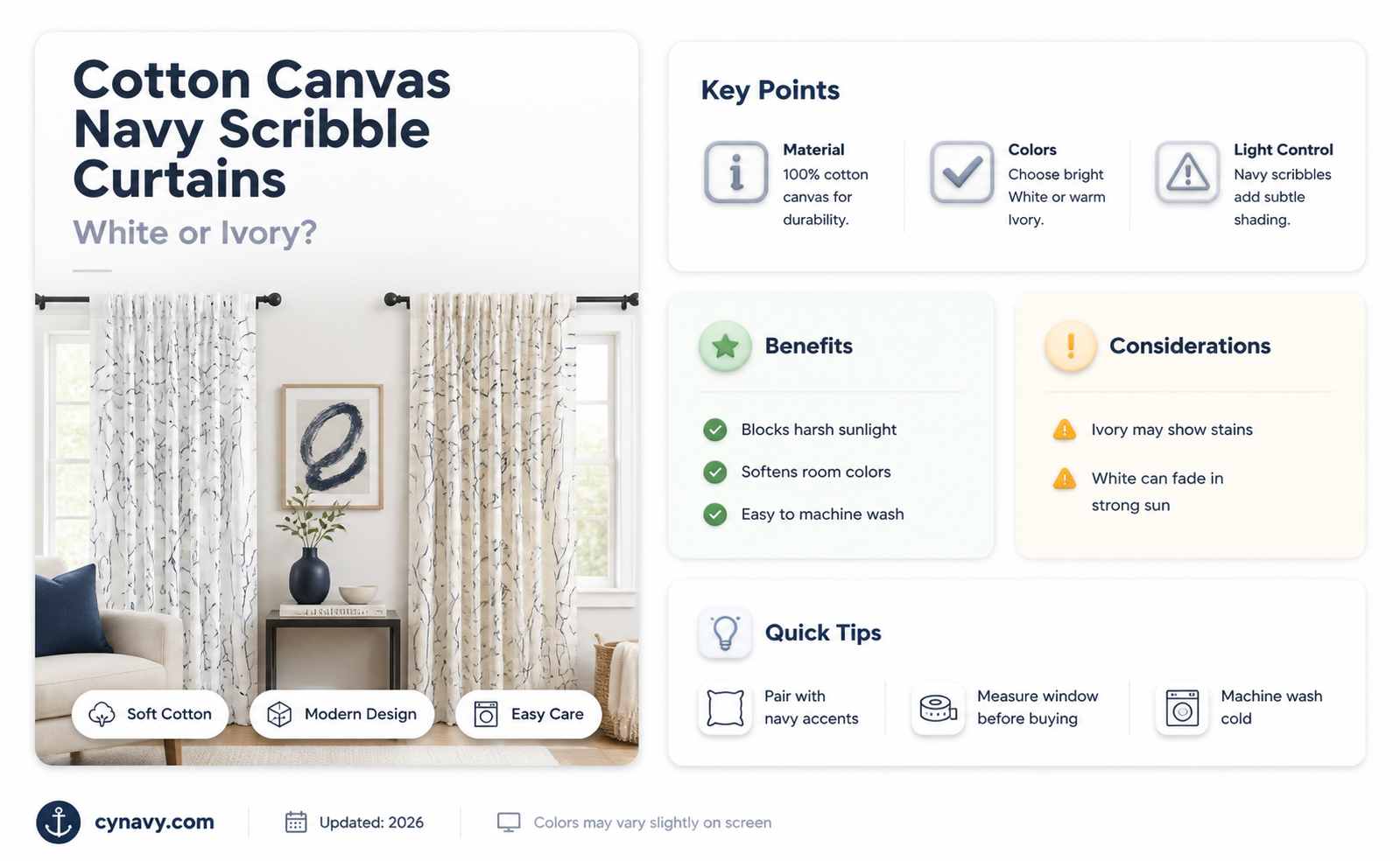 are cotton canvas navy scribble curtains white or ivory