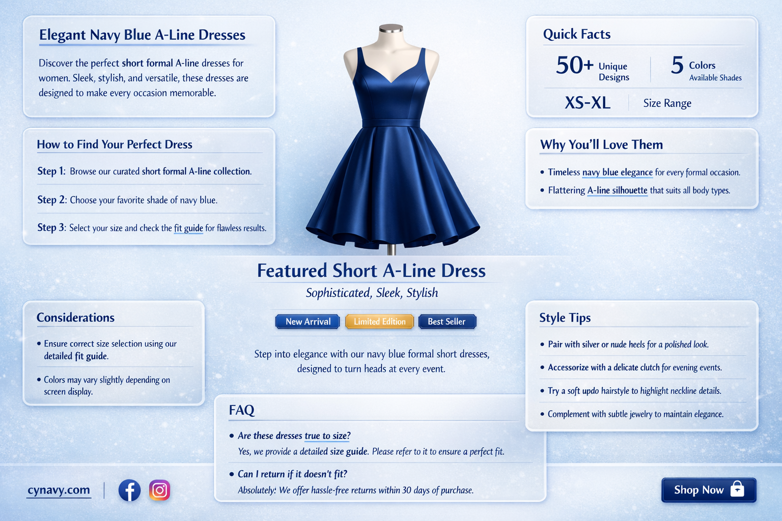 a-line women short dresses navy blue formal