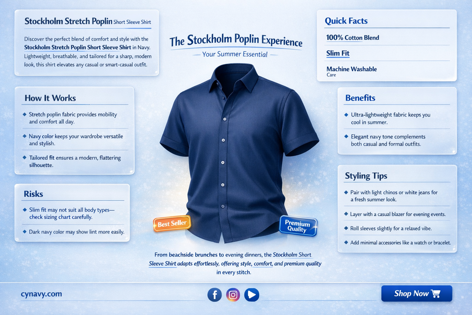 a-frame stockholm stretch poplin short sleeve shirt navy