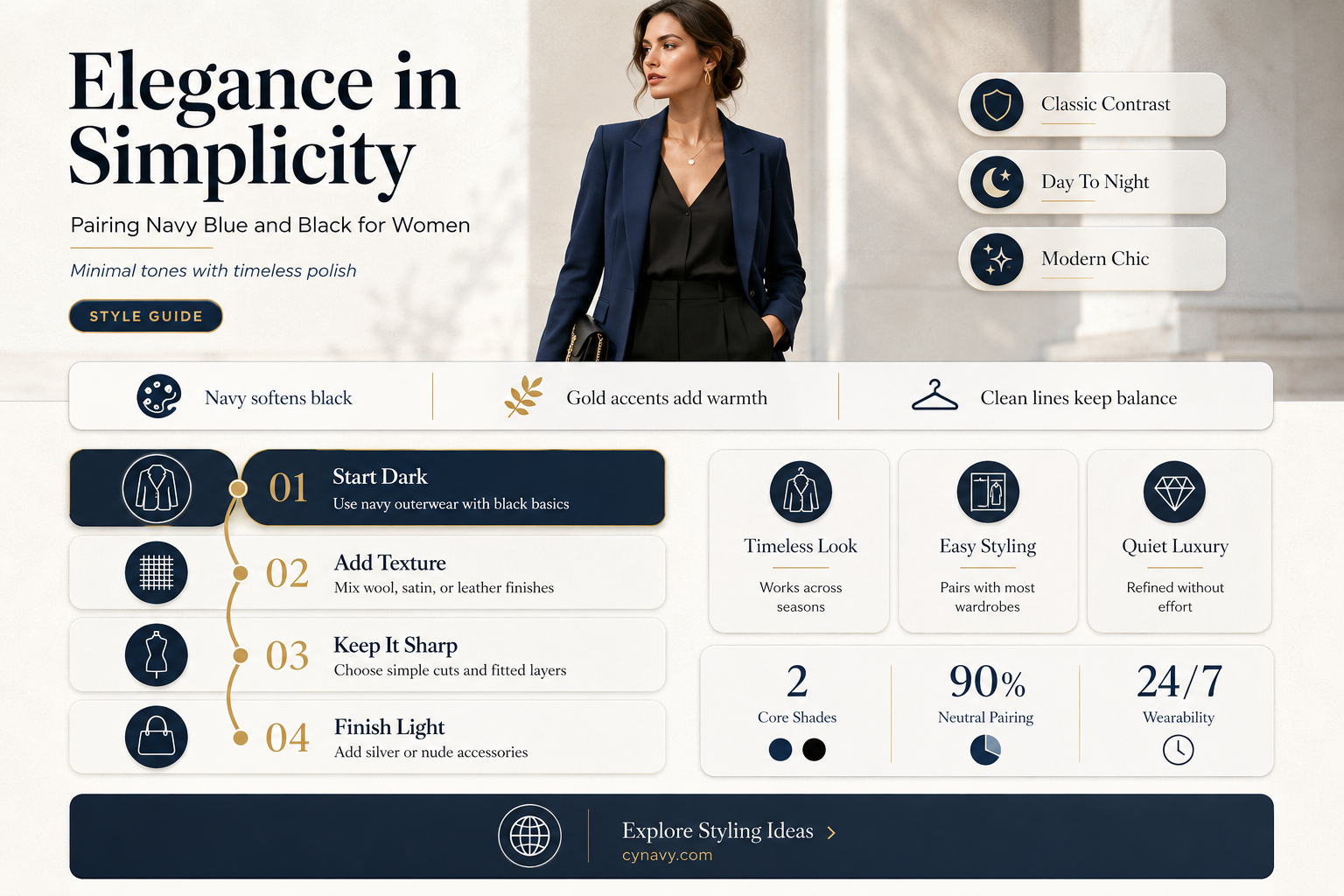 can women wear solid navy blue and black together