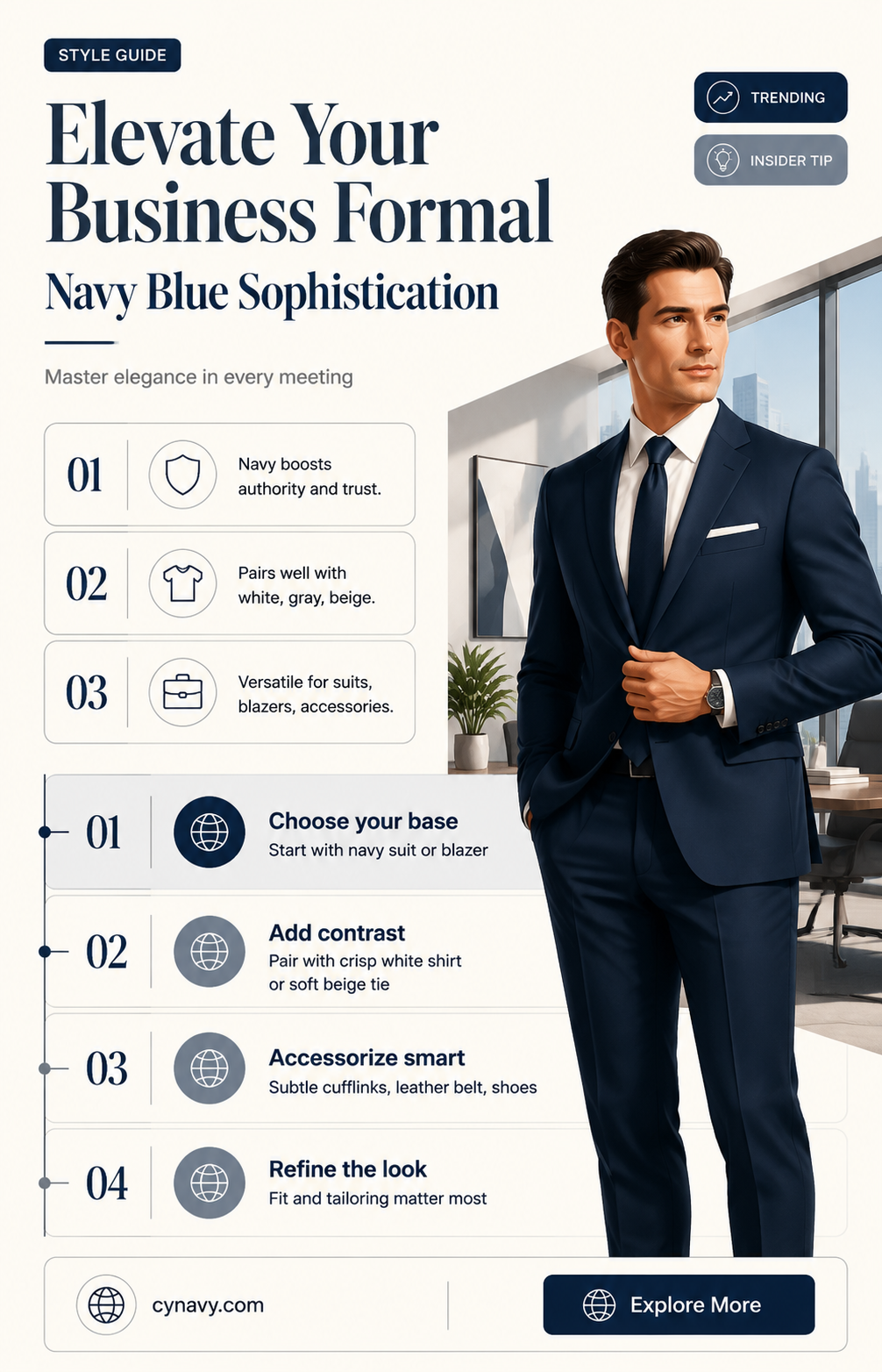 can navy blue be worn to business formal
