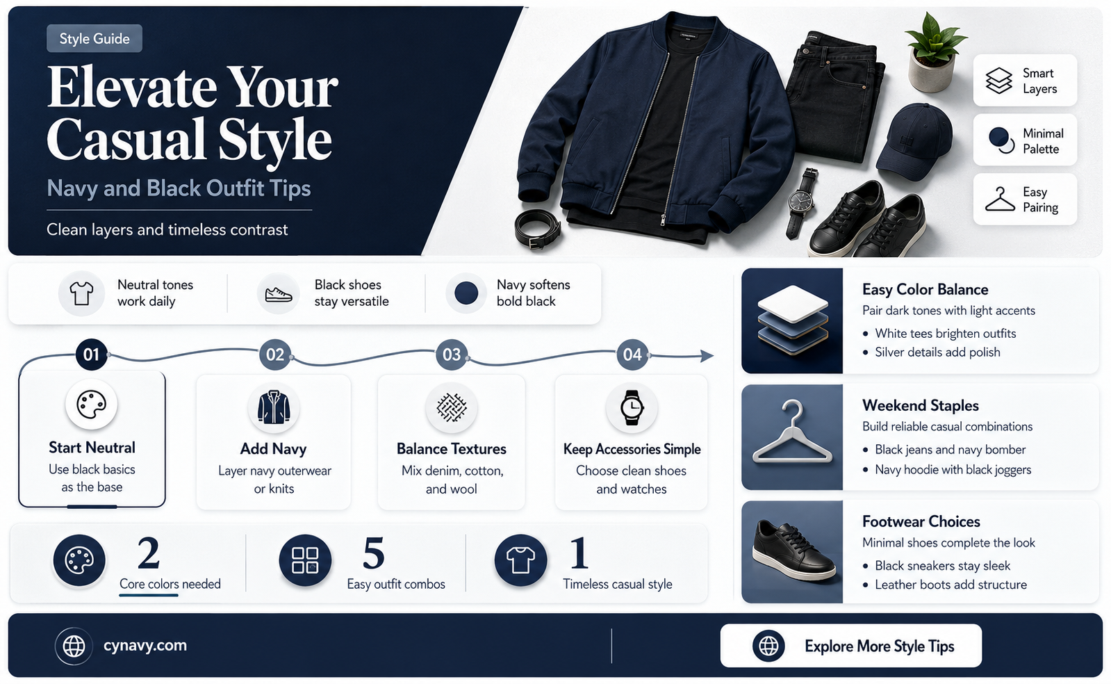 can you wear navy and black casual clothing