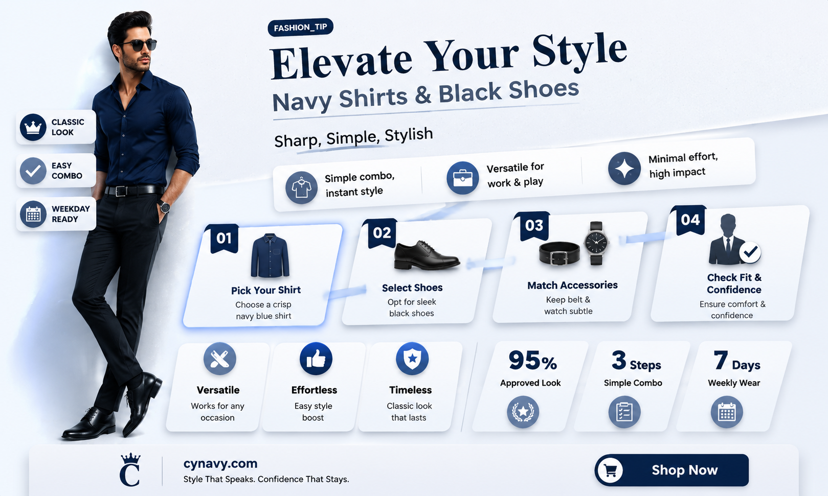 can i wear a navy blue shit with black shoes