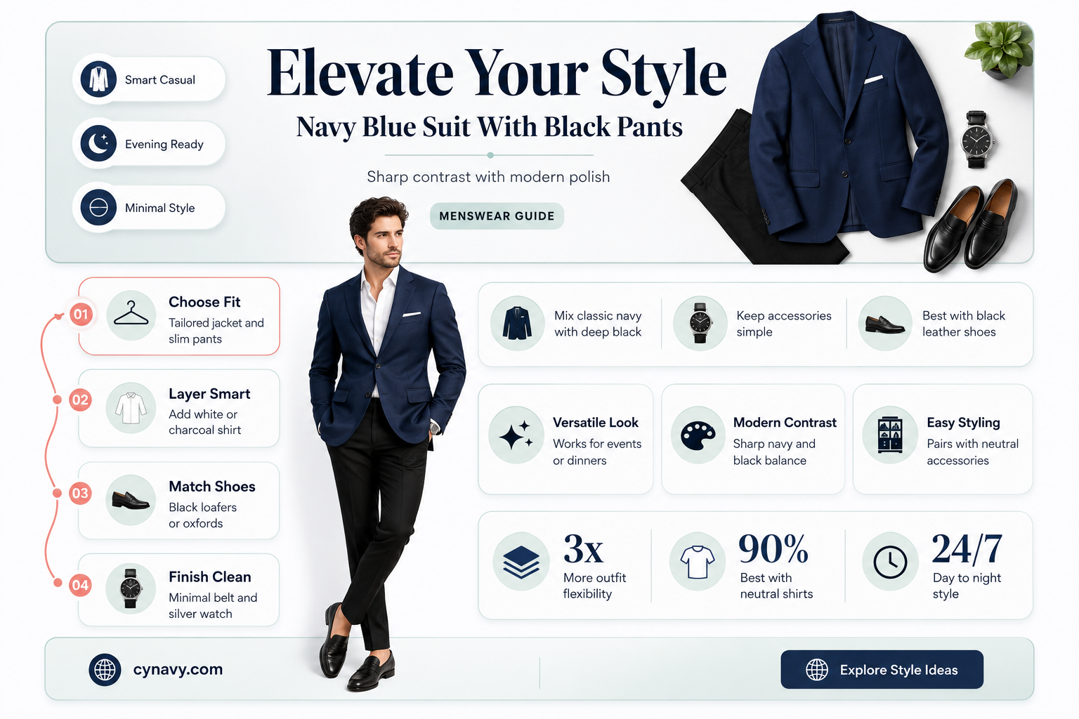 can you wear a navy blue suit with black pants