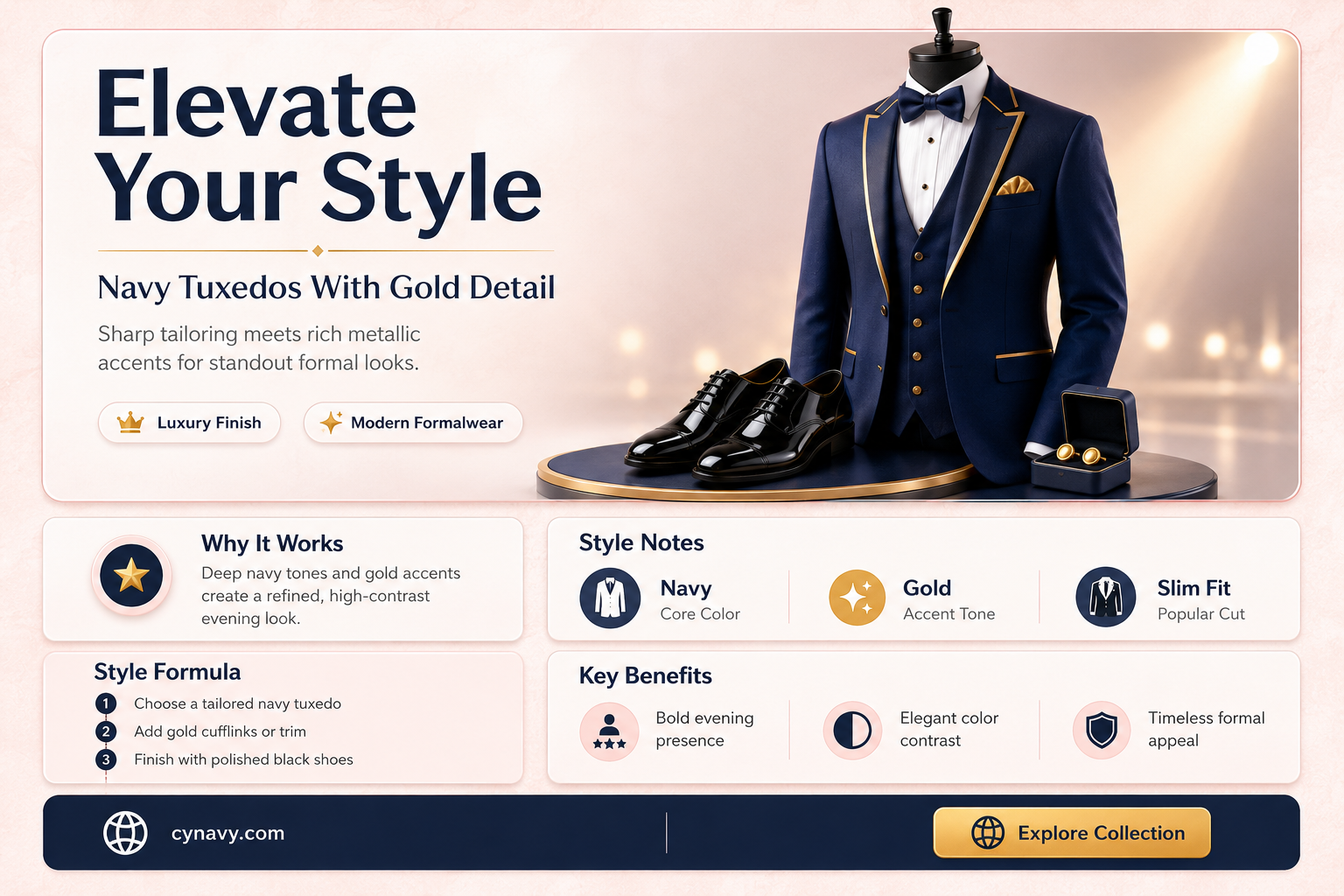can you give a navy blue tux gold accents