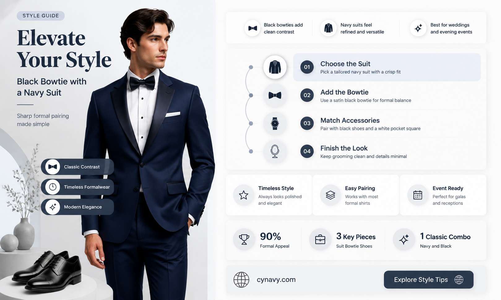 can you wear a black bowtie with navy suit