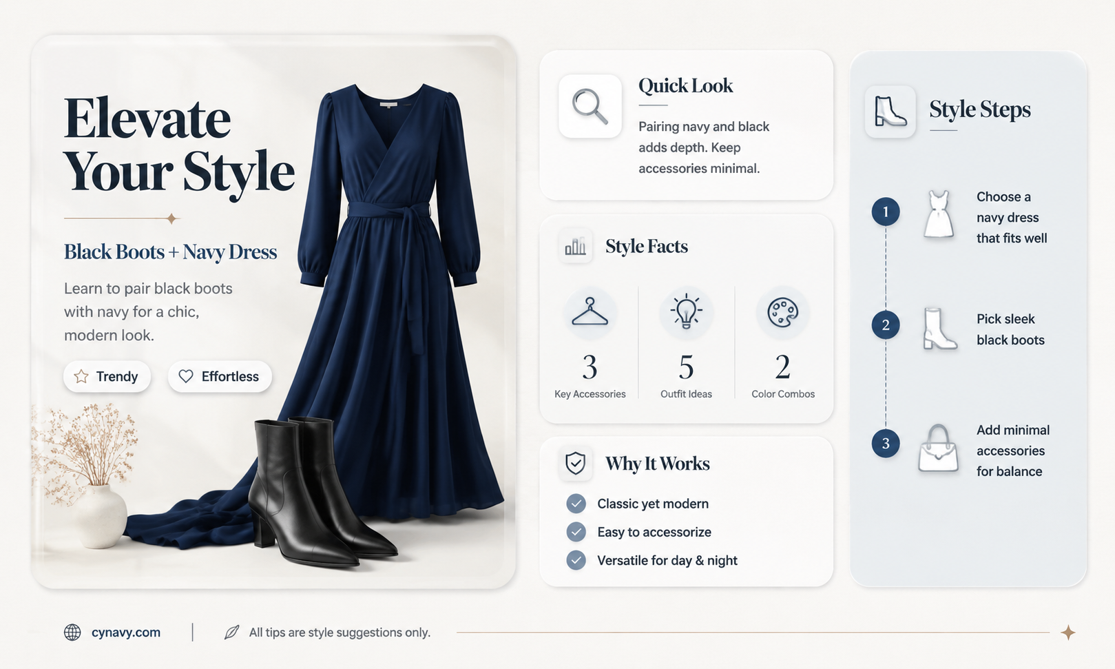 can i wear black boots with a navy blue dress