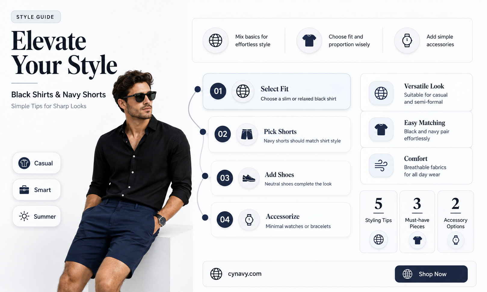 can you wear a black shirt with navy blue shorts