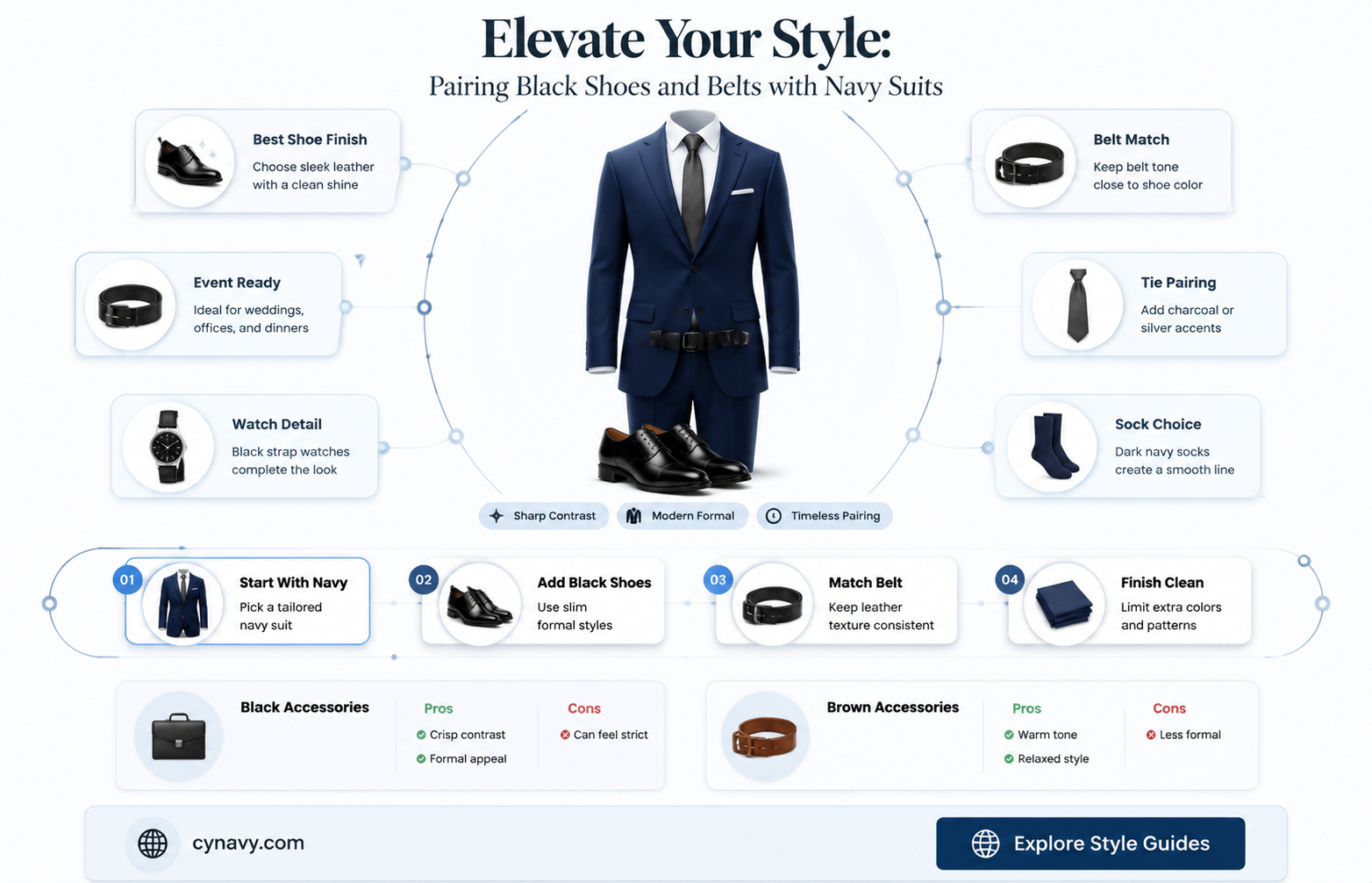 can you wear black shoes and belt with navy suit