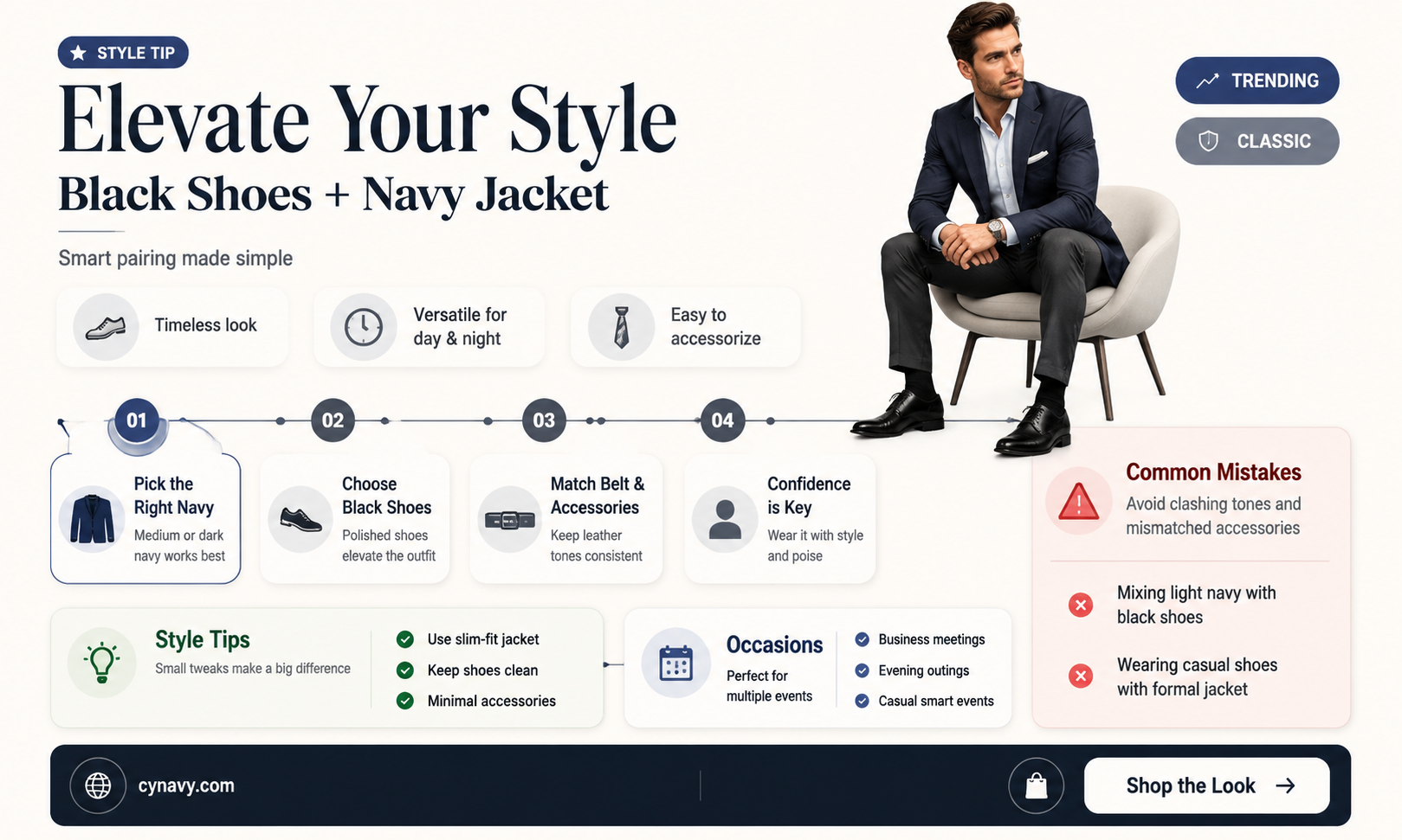 can men wear black shoes woth navy jacket