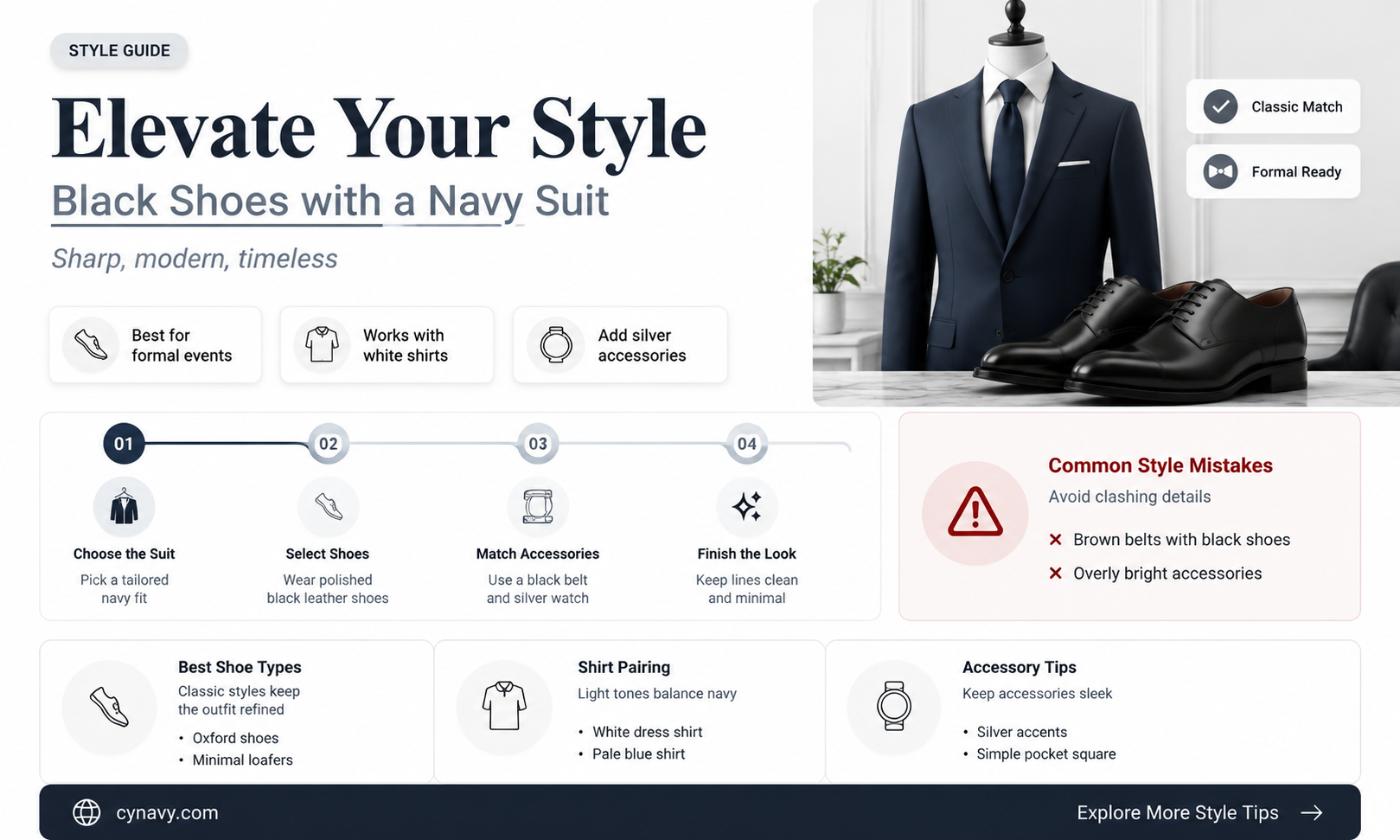 can black shoes go with a navy suit