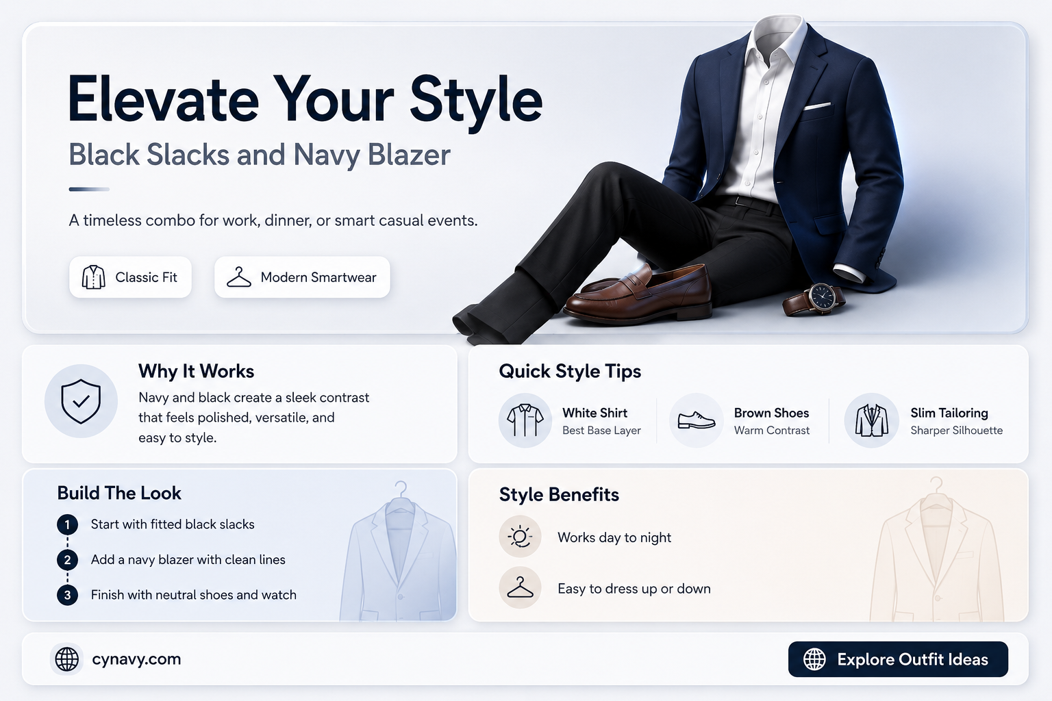 can you wear black slacks with a navy blue blazer