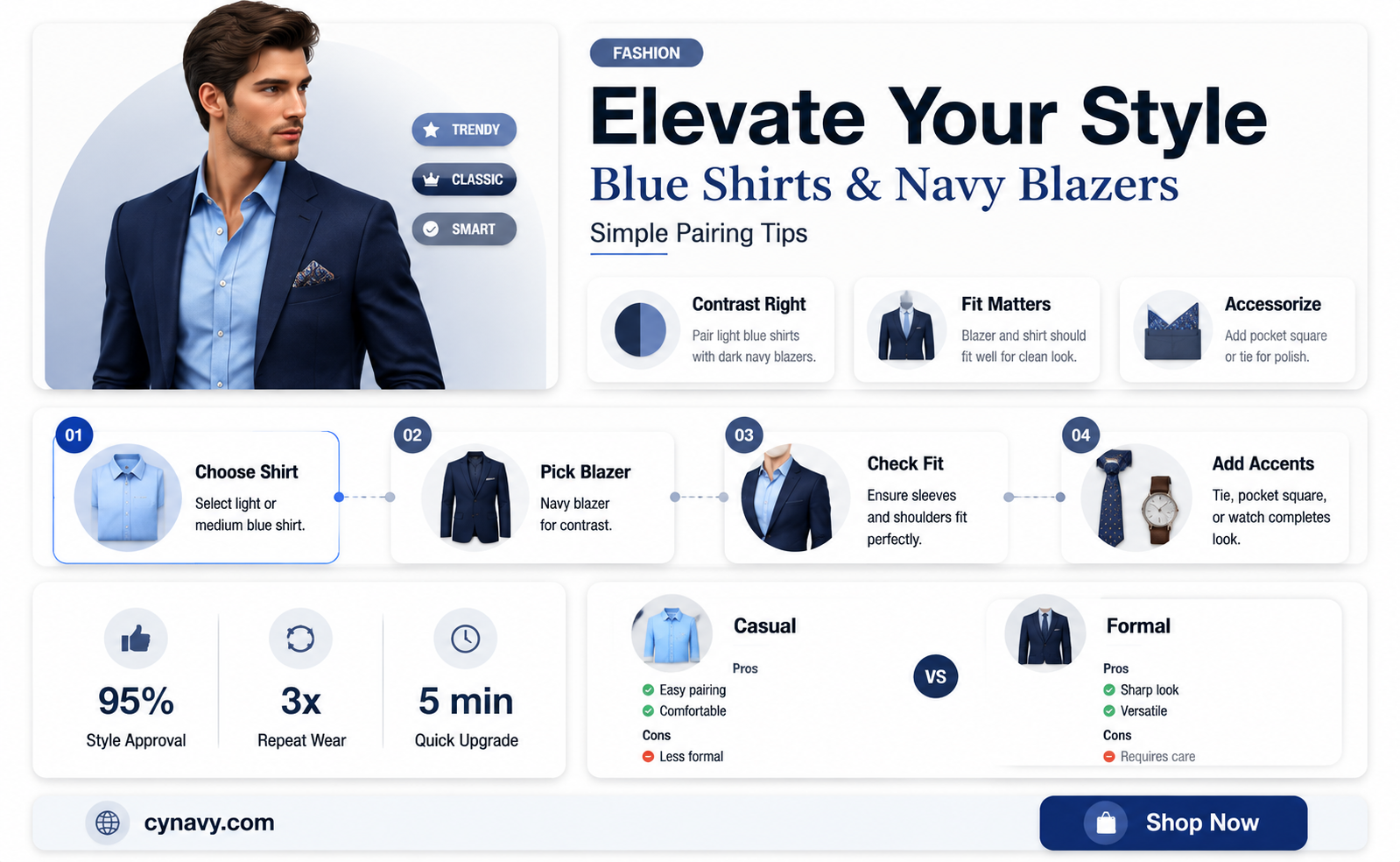 can i wear a blue shirt with a navy blazer
