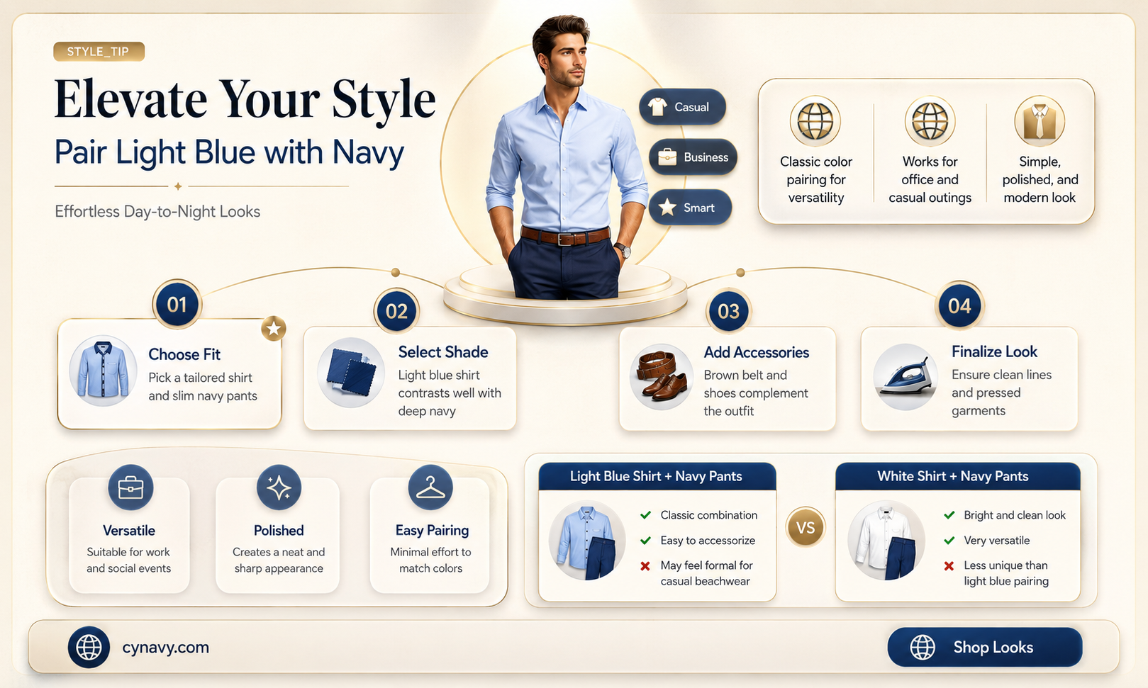 can you wear light blue shirt with navy pants