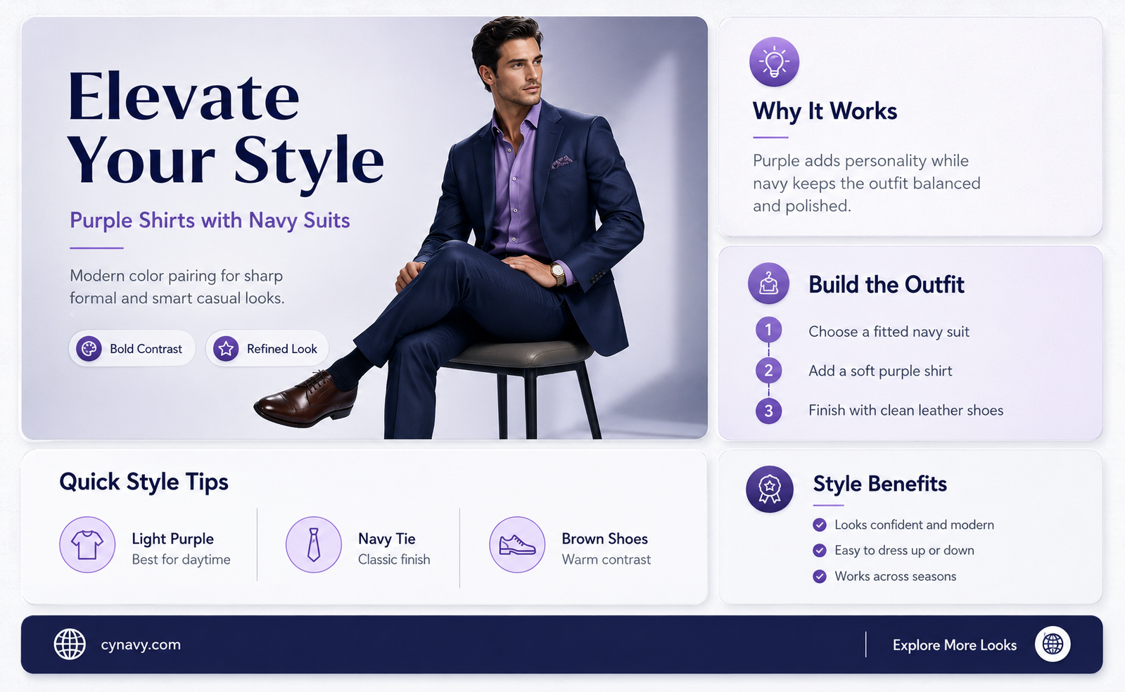 can purple shirts go with navy suit