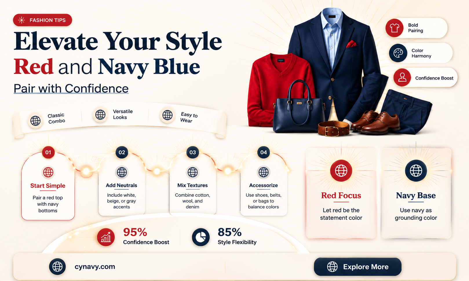 can red go with navy blue