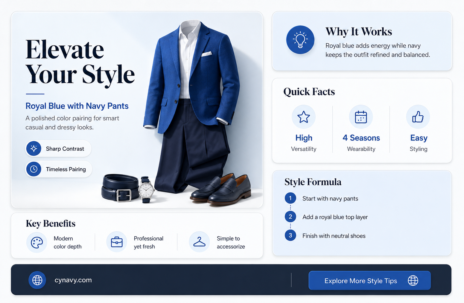 can you wear royal blue with navy pants