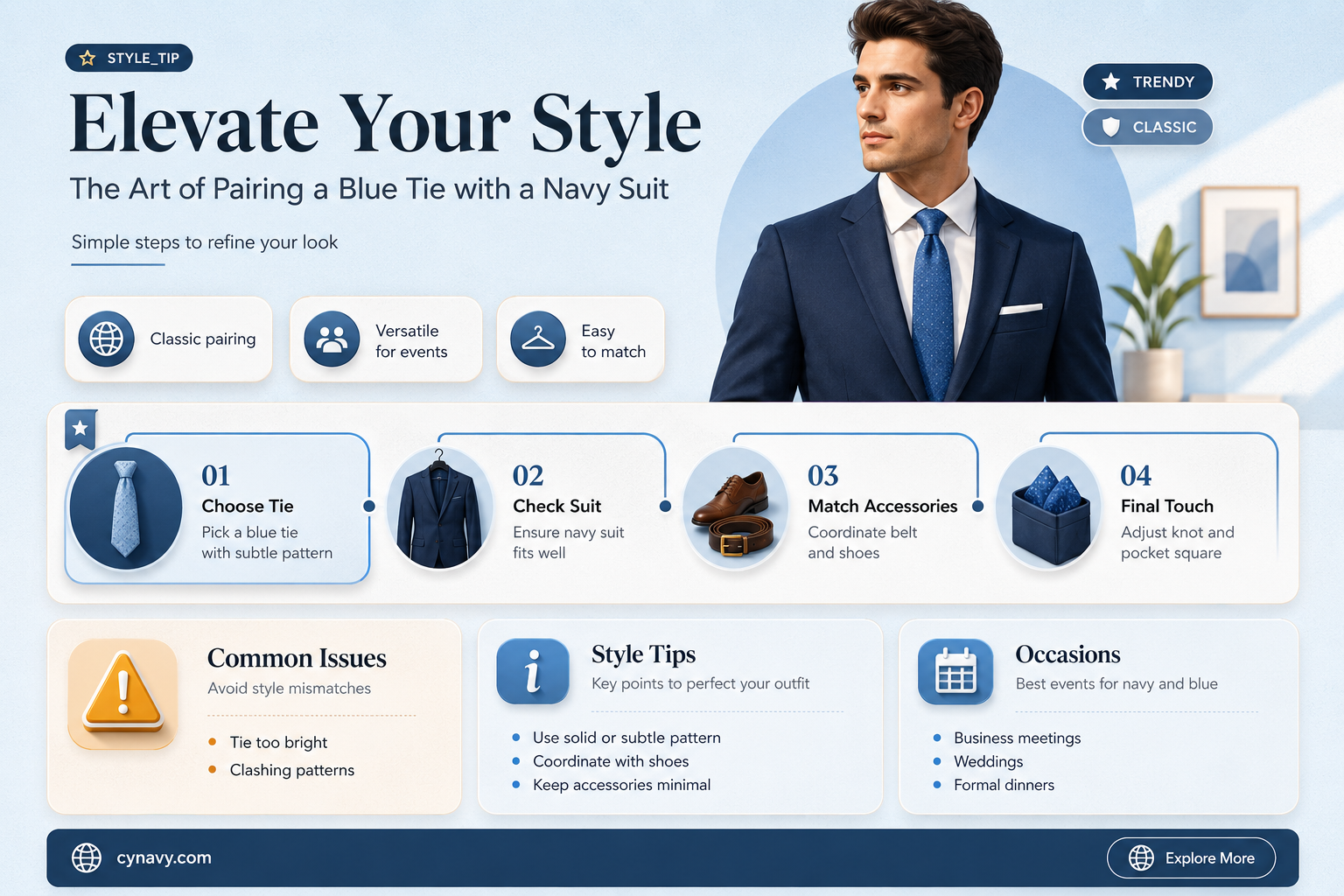 can you wear a blue tie with a navy suit
