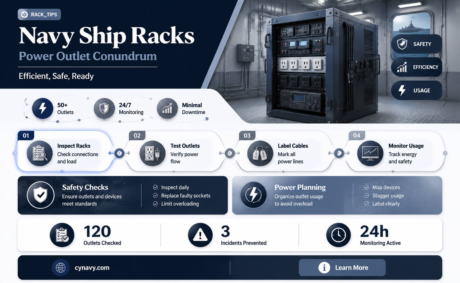 are there power outlets in navy ship racks