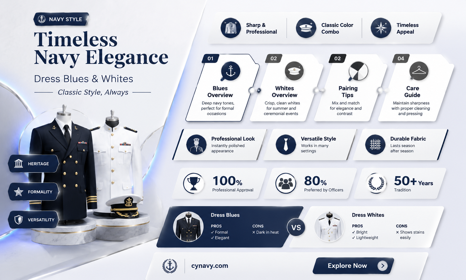are navy dress blues and dress white seasonal uniforms