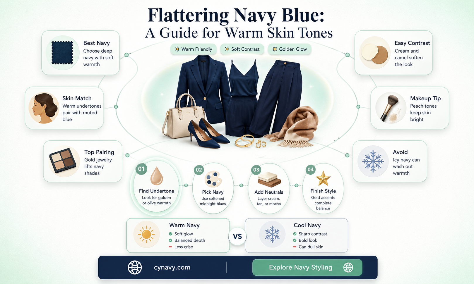 can warm skin tones wear navy blue