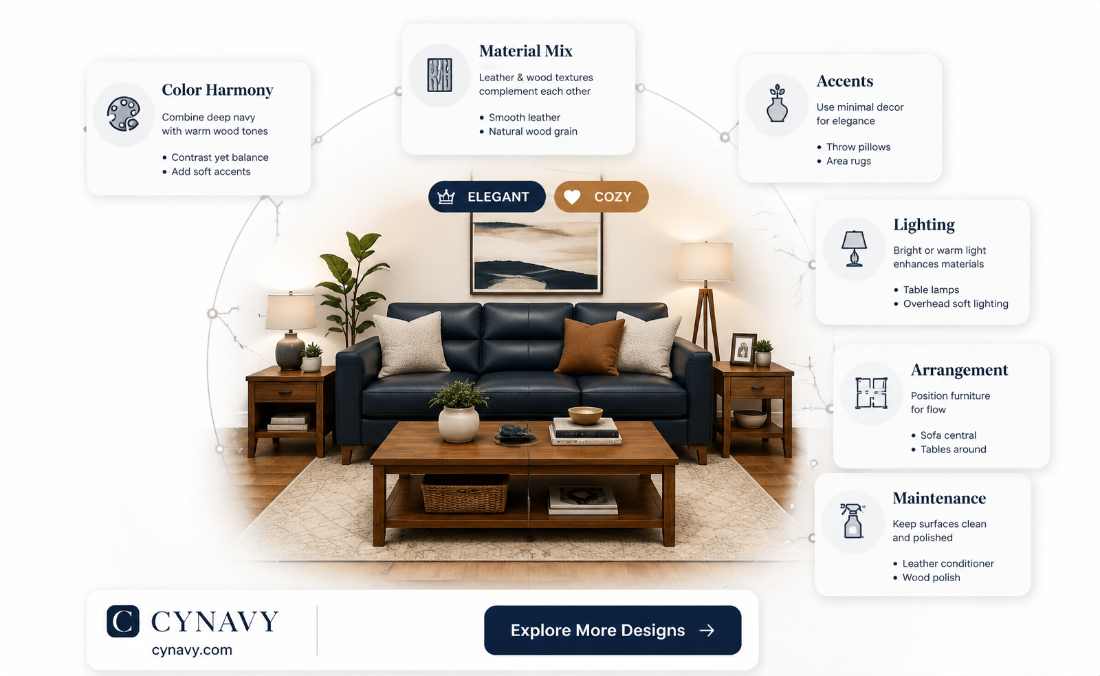 can a navy blue leather sofa go with wood furniture