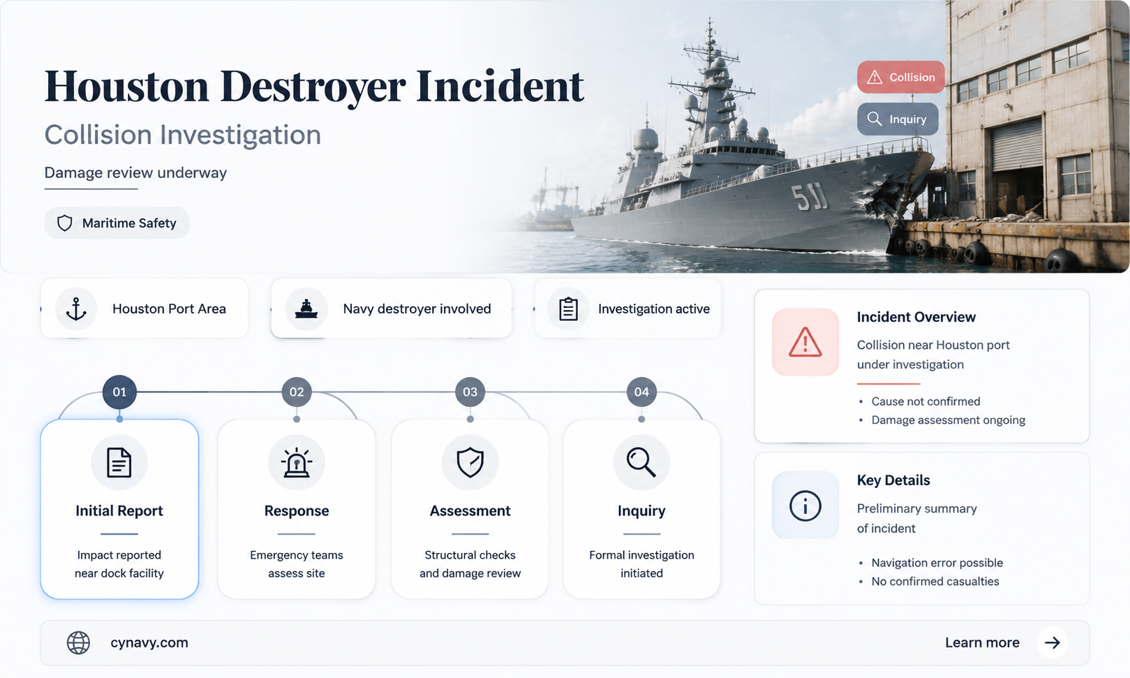 did a navy destroyer hit a building in houston