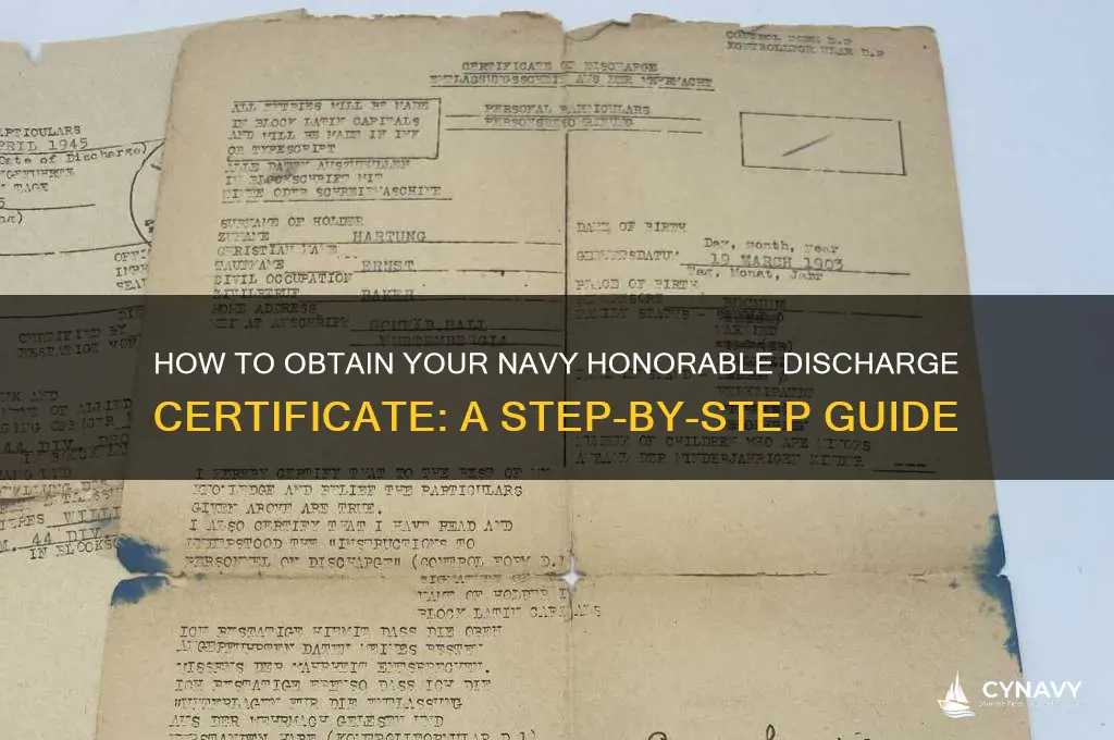 how do i get my honorable discharge certificate navy