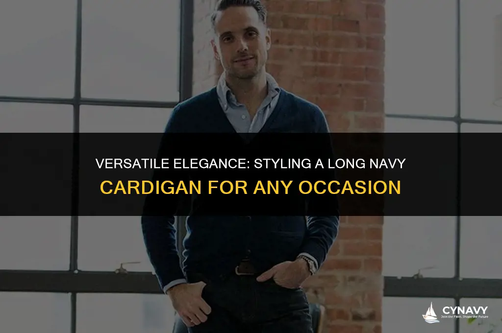 how to wear a long navy cardigan