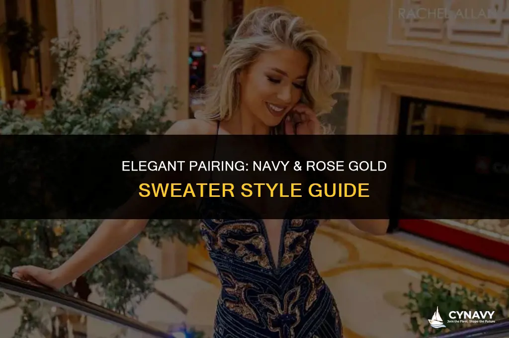 how to wear a navy and rose gold sweater