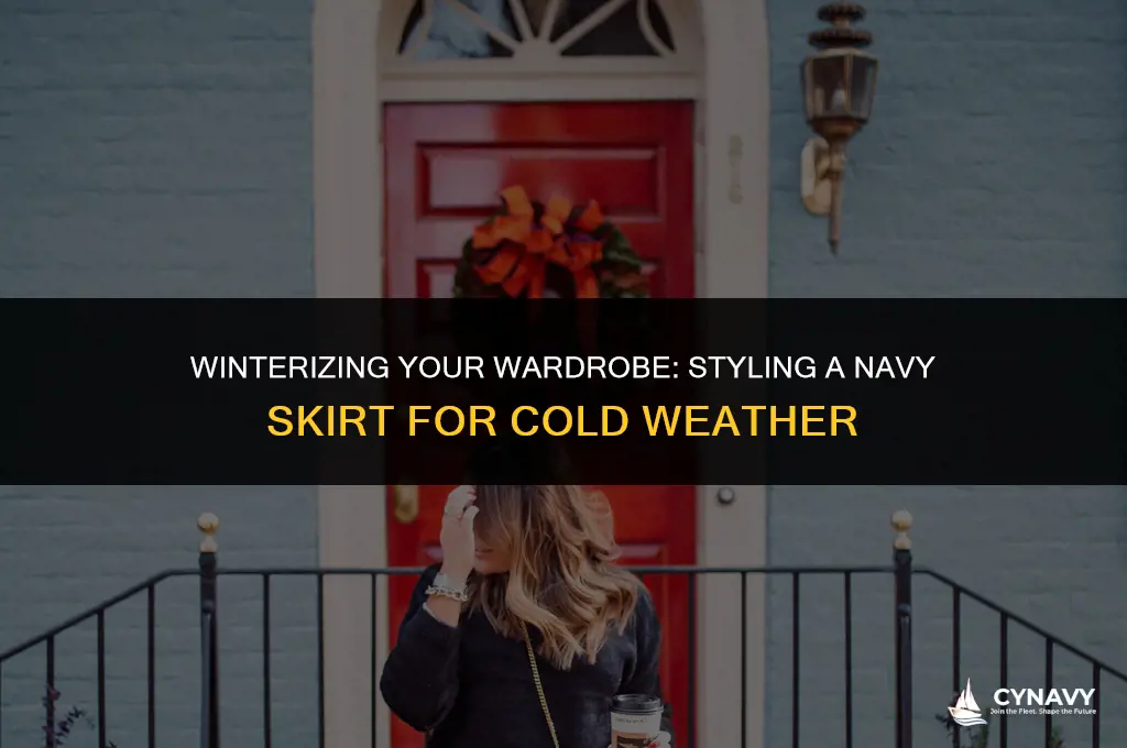 how to wear a navy skirt in winter