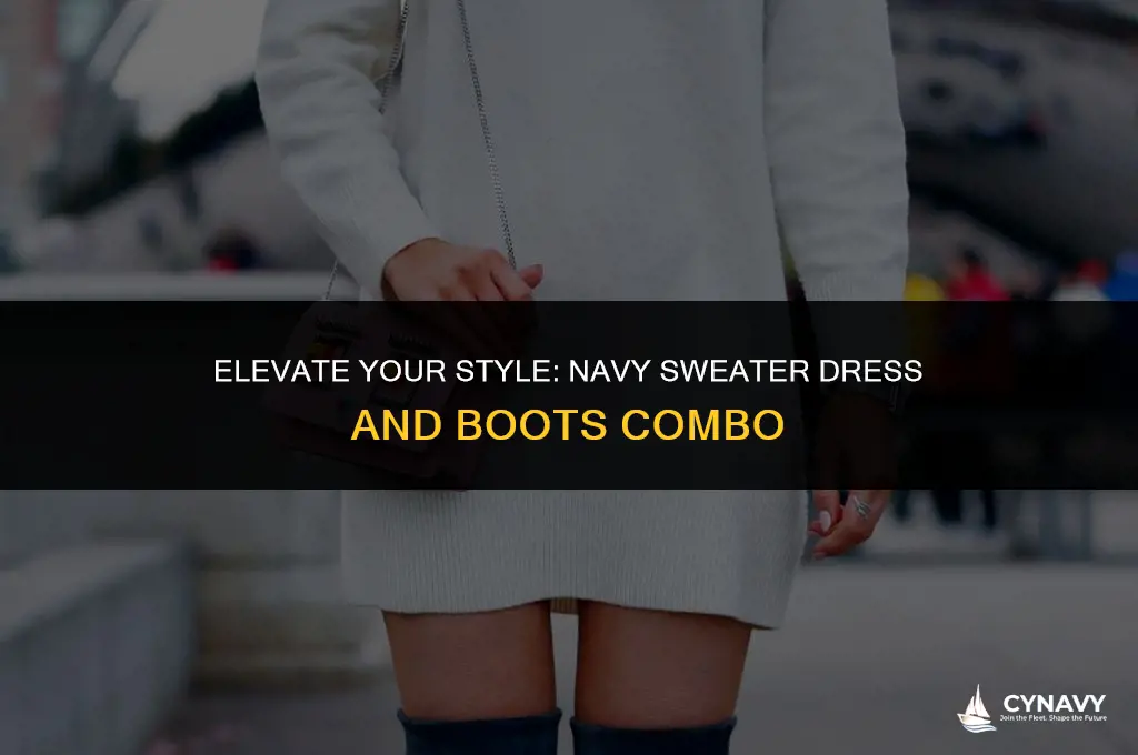 how to wear a navy sweater dress with boots