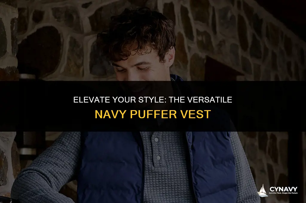 how to wear navy puffer vest