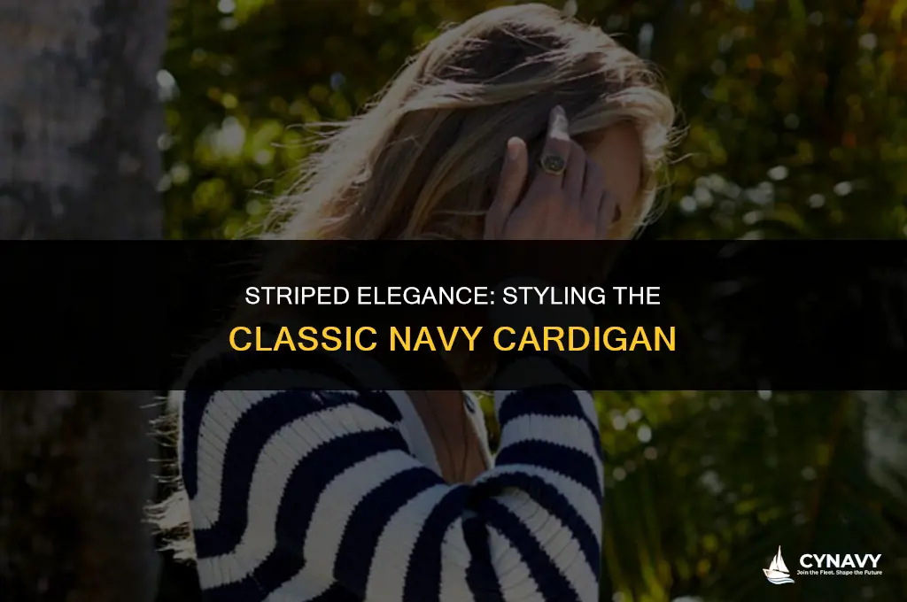 how to wear navy striped cardigan