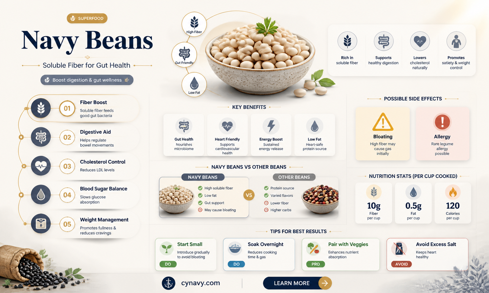 are navy beans a good source of soluble fiber