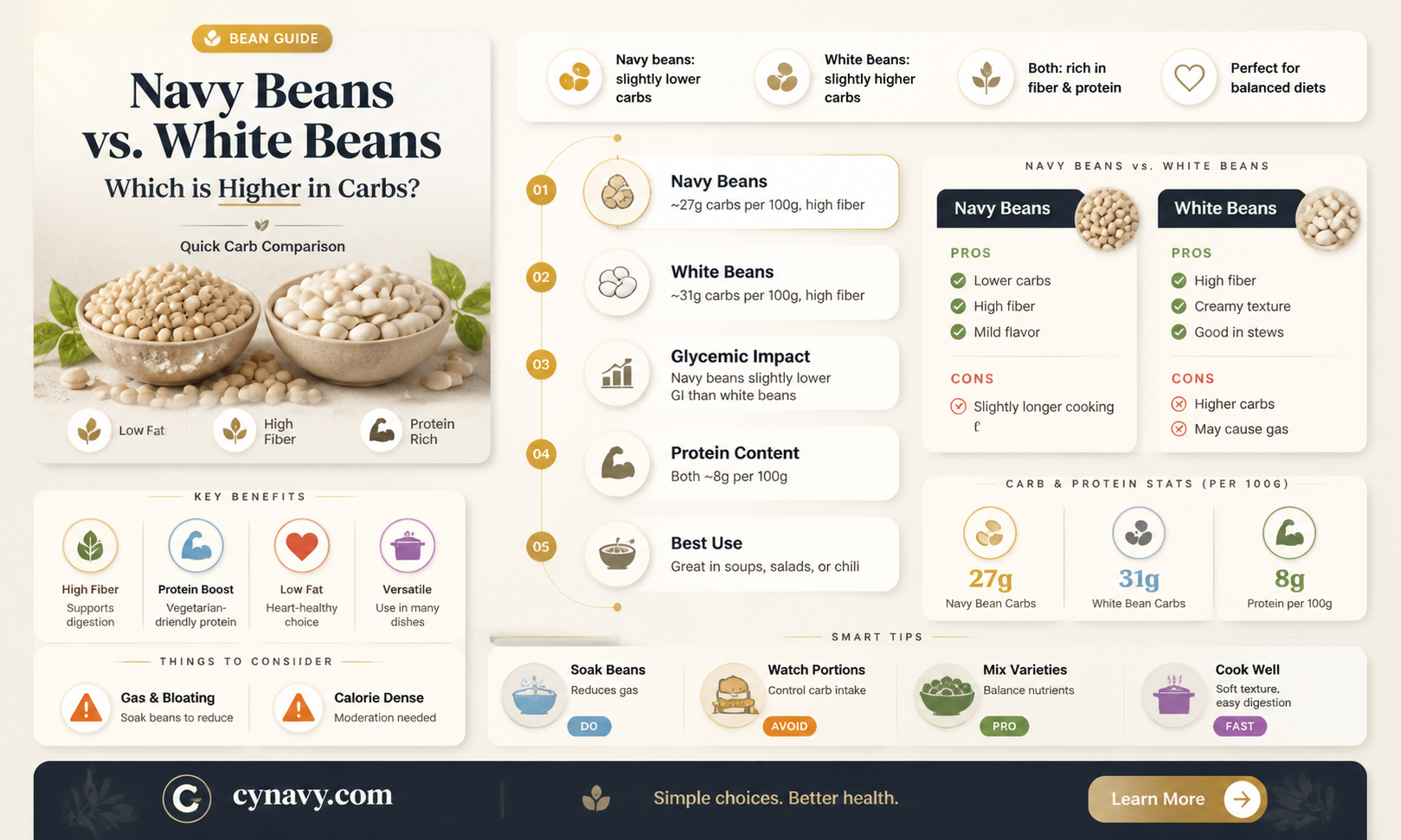 are navy beans or white beans heavy in carbs