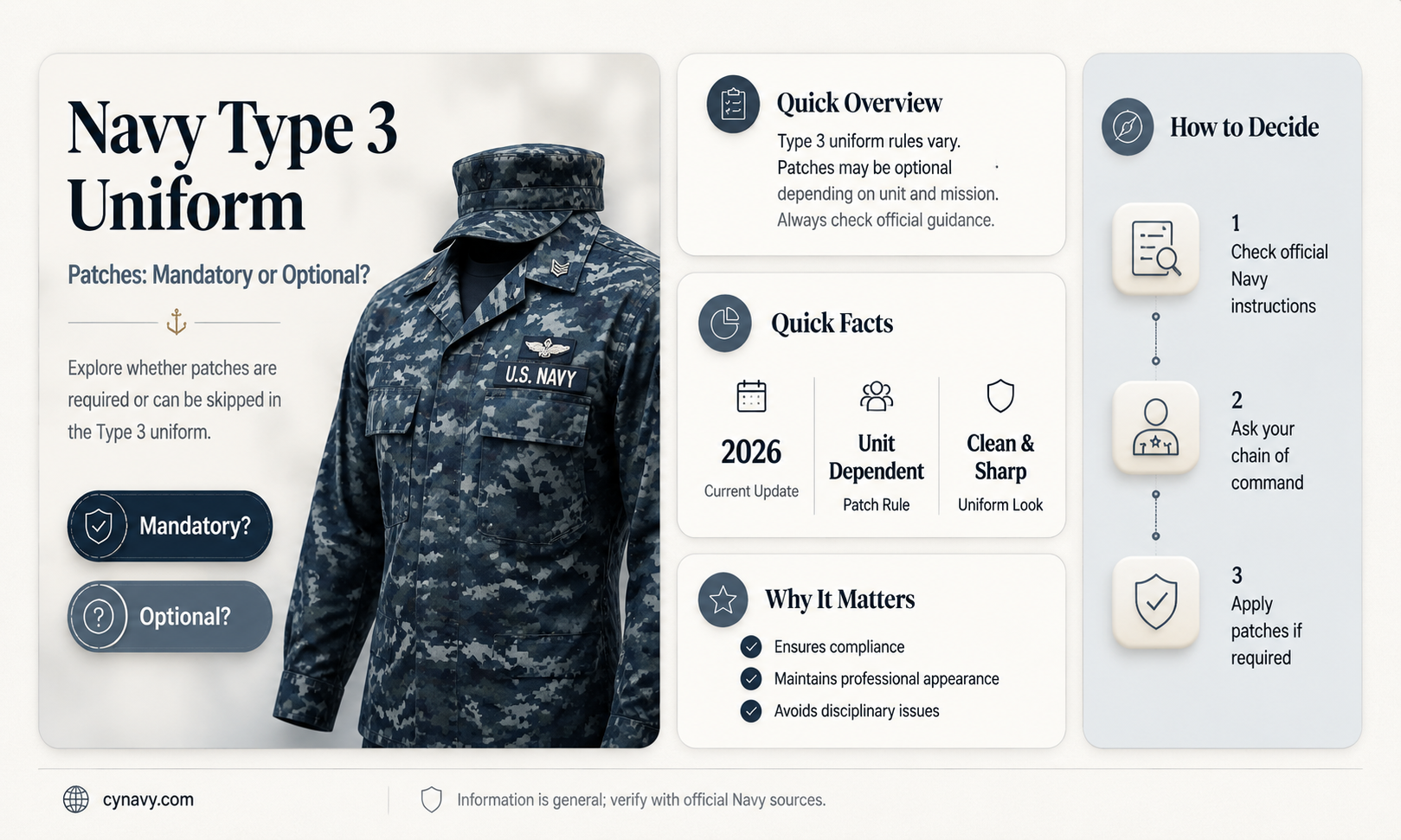 are patches required in the new navy type 3