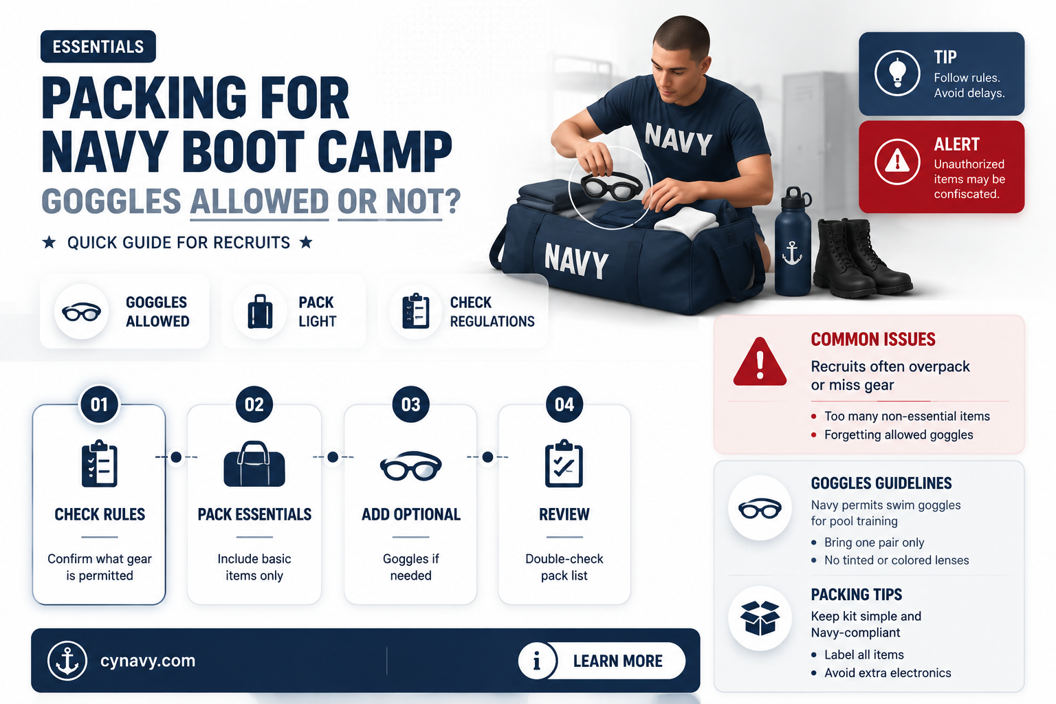 are you allowed to take goggles to navy bootcamp