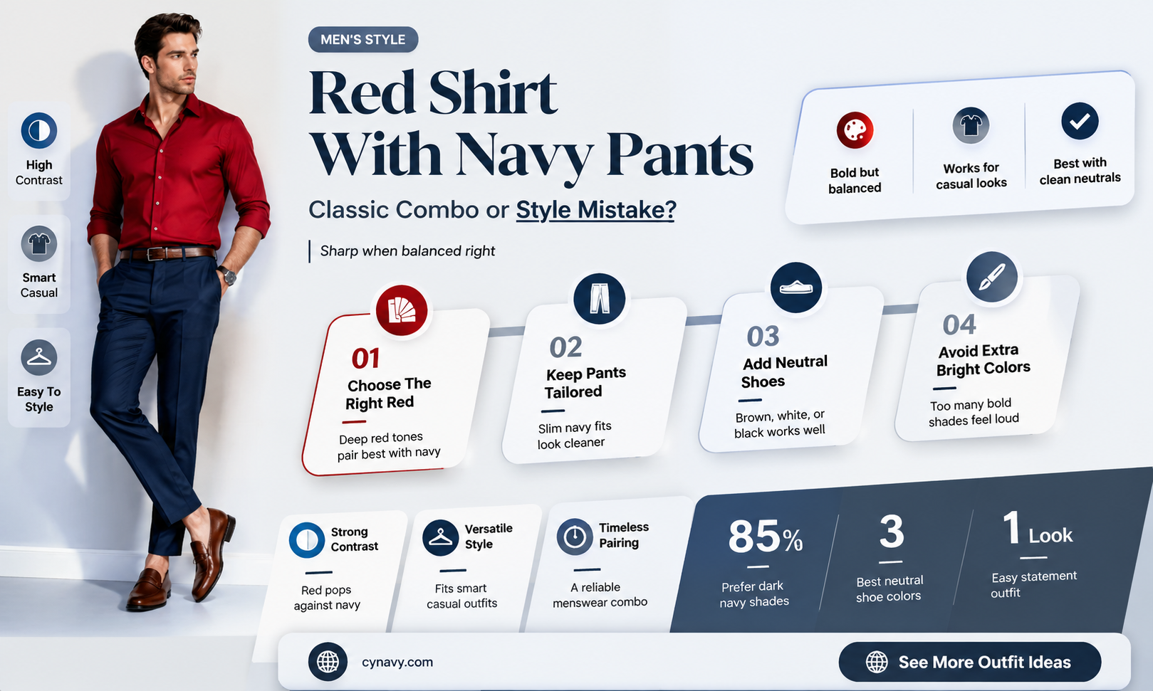 can you wear a red shirt with navy blue pants