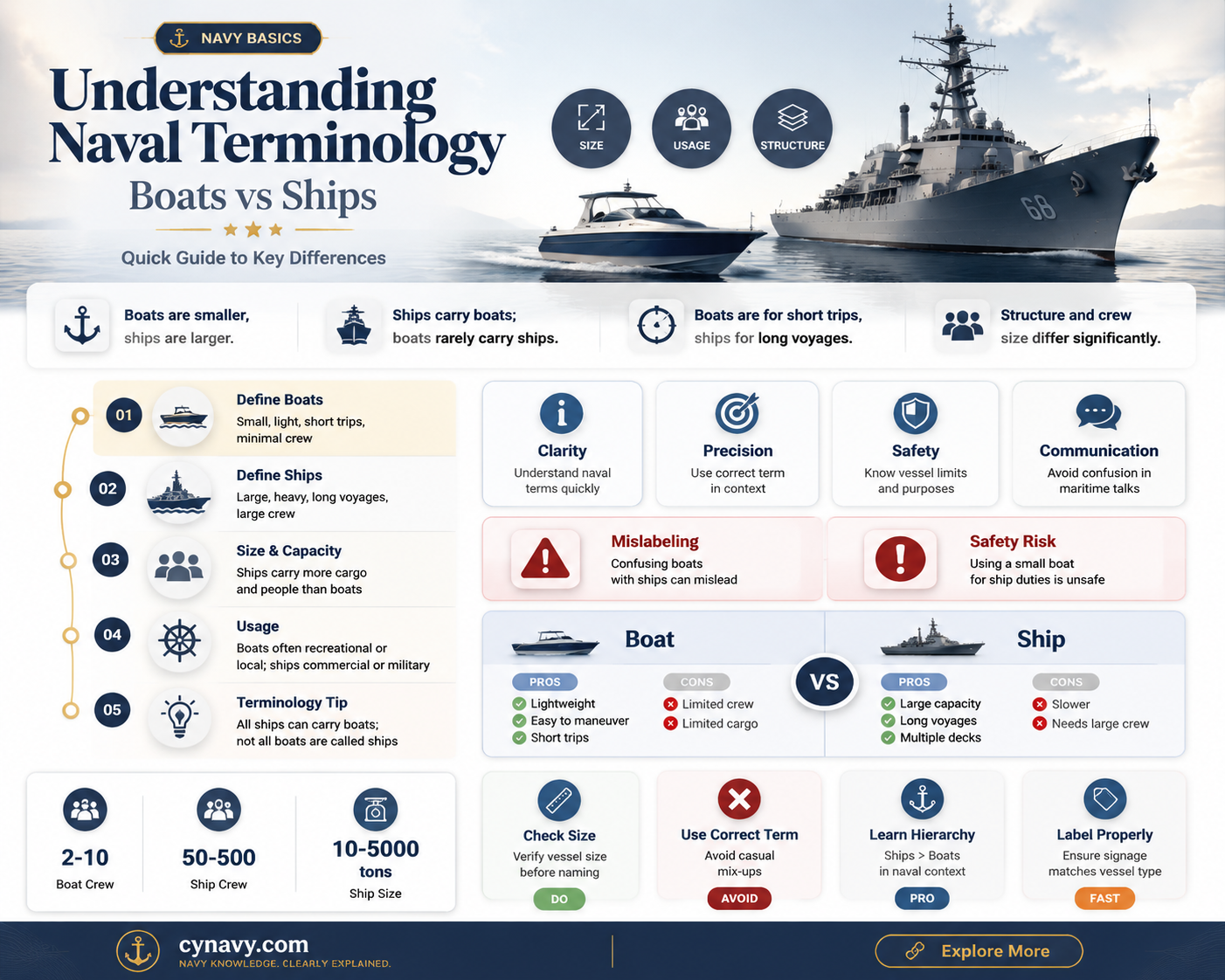 are navy vessels called boats or ships