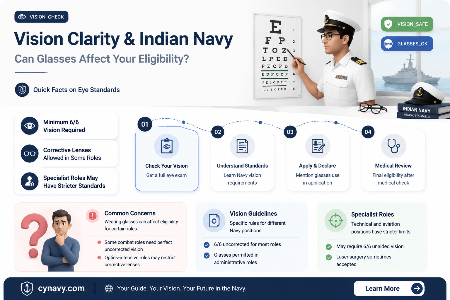 can i join the indian navy if i wear glasses