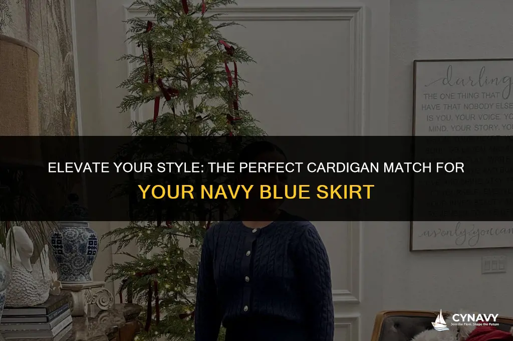 what color cardigan to wear with navy blue skirt