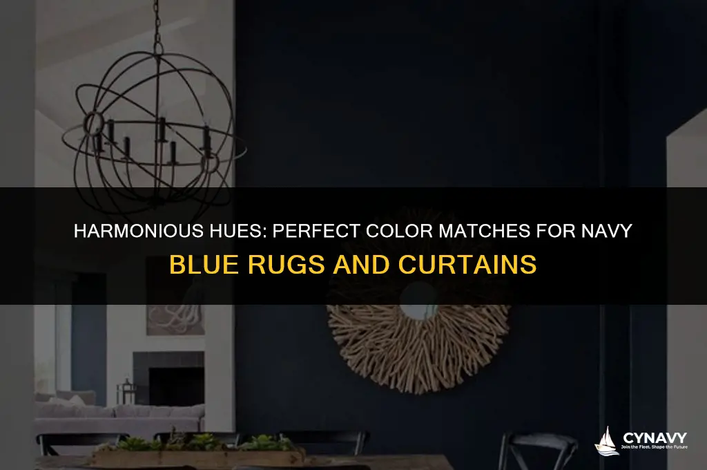 what color go with a navy blue rug and curtains