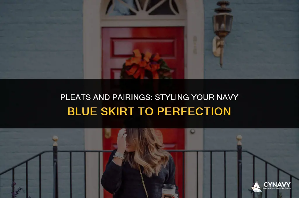 what to wear with navy blue pleated skirt