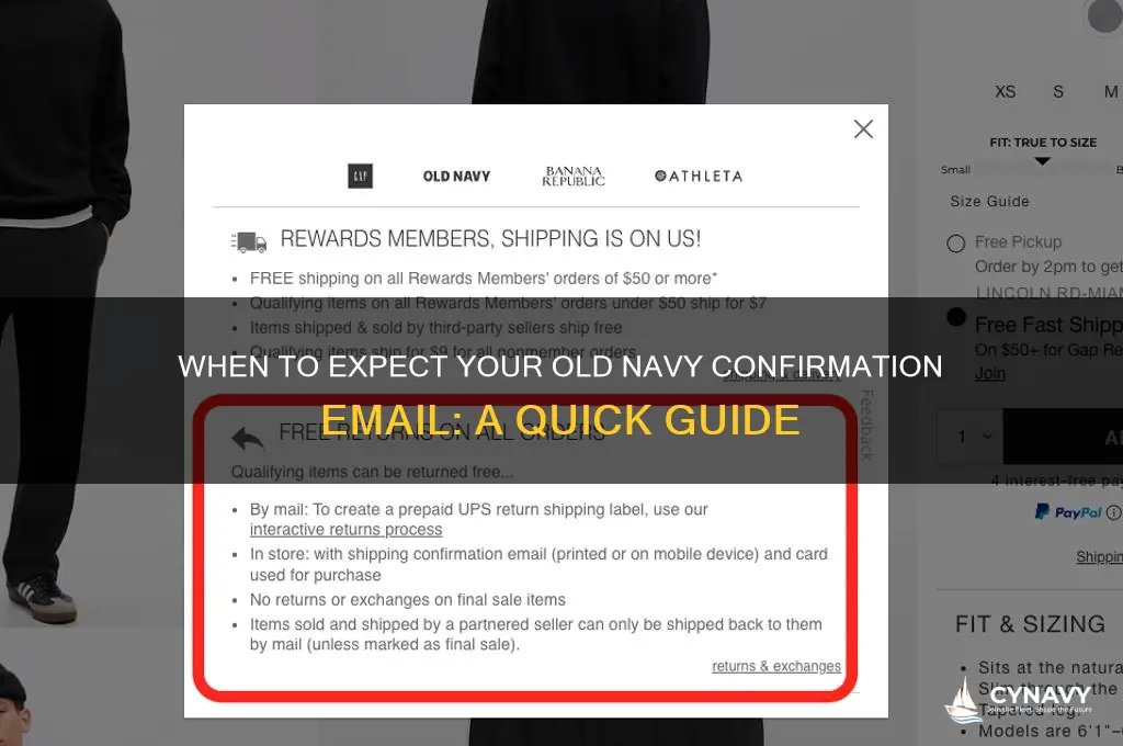 when should i get a confirmation email old navy